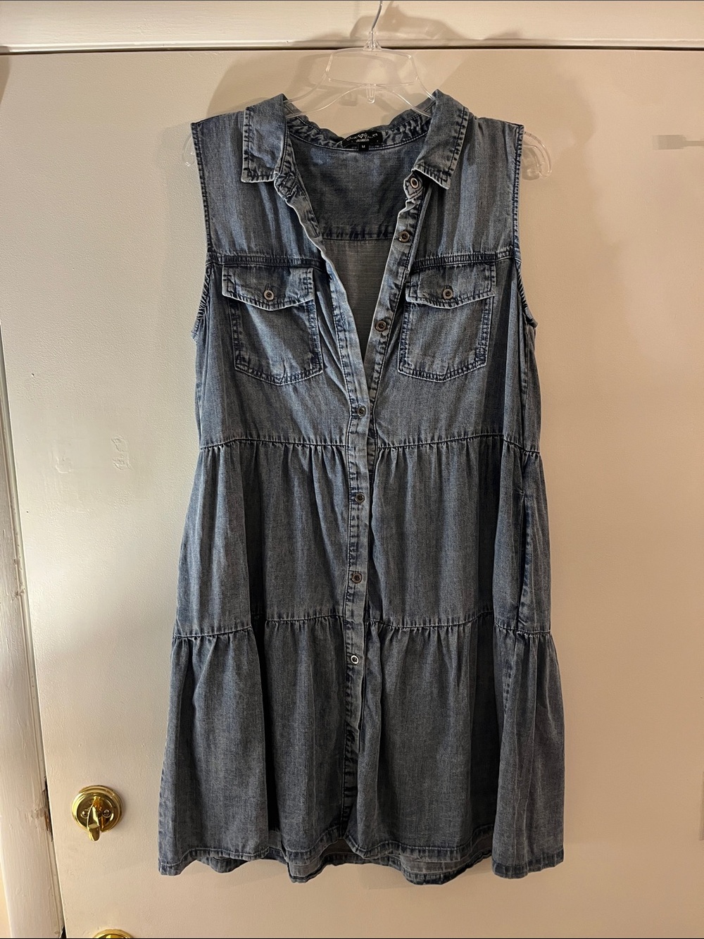Velvet Heart Washed Denim Tiered Mini Dress - Blue
